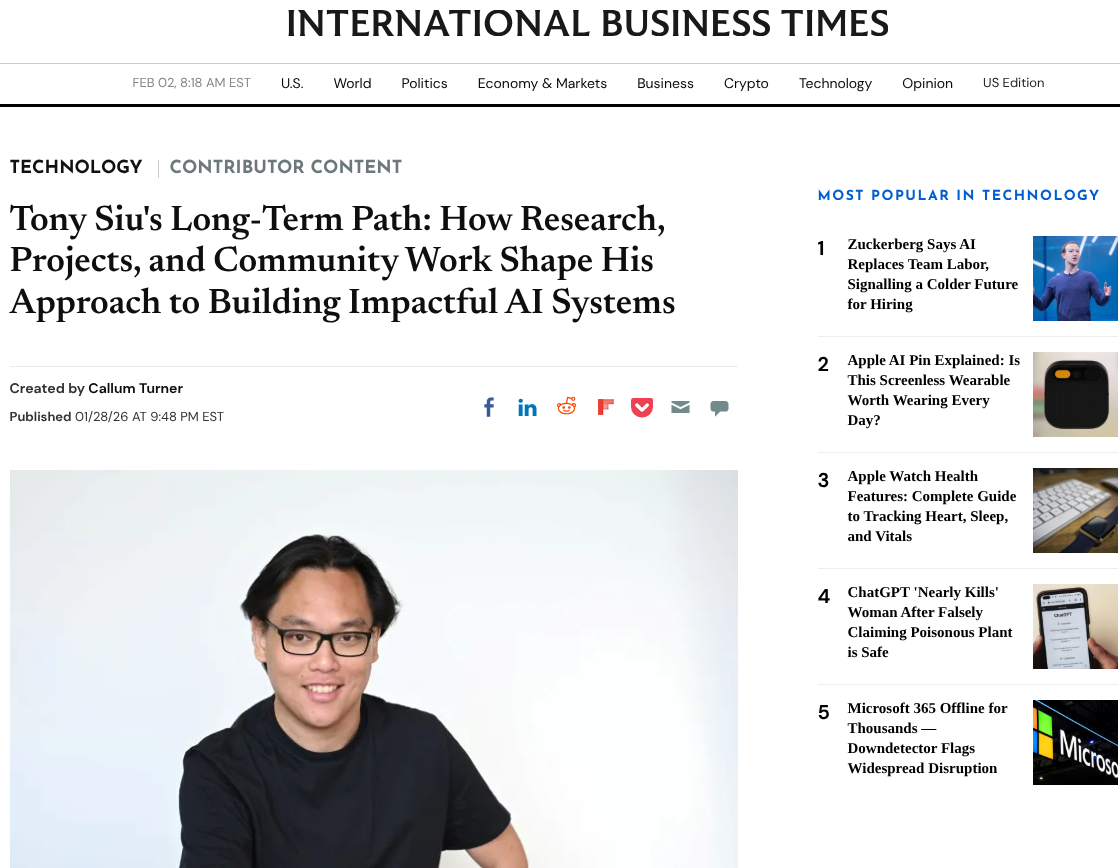 Tony Siu Featured in IBTimes: Building Impactful AI Systems Through Research and Community
